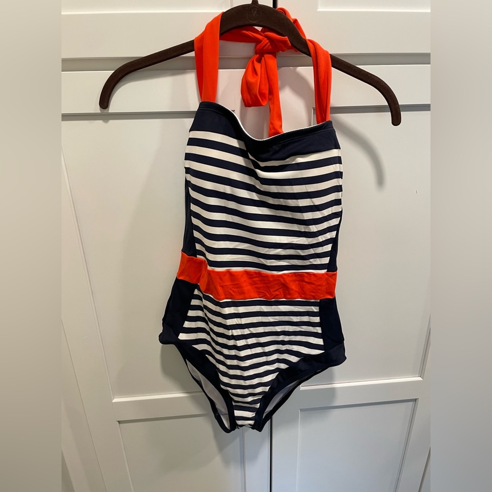 Boden Blue and White One Piece Swimsuit with Nautical Stripes. Size 8. Like new!